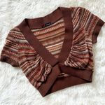 Striped Crochet Knit Top Brown Size M Photo 0