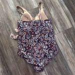 Lands' End  Slender Tummy Control V-Neck Wrap Swimsuit Navy Paisley Mix Size 12 Photo 6