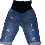 Blue Savvy  Maternity Capri Denim Jeans Size Medium Blue Belly Band Distressed Photo 1