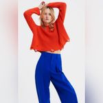 ZARA ‎ Flame Orange Distressed Ripped Oversized Cropped Knit Sweater Size Small Photo 1