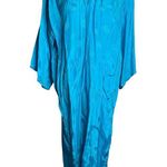 Vintage Kimono Hand Embroidered Medium Teal Blue Pockets Long Sleeve No Belt Photo 0