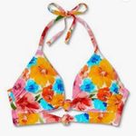Shade & Shore Women's Lightly Lined Longline Double Knot-Front Bikini Top Pink Floral Photo 4