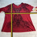 One World  Top Womens 2X Red Studded‎ Metallic Tattoo Stencil 3/4 Sleeve Plus New Photo 1
