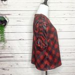 Red Plaid Ruched Sleeve Blouse Top Size Small Holiday Academia Preppy Office Photo 9
