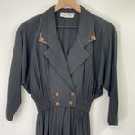 Vintage 90s Jumpsuit Black Wrap Front Dolman Long Sleeve Gold Hardware Womens XS Photo 0