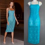 Meshki  New w Tags Mathilde Lace Corset Aquamarine Blue Formal Midi Dress XS Photo 1