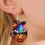 Halloween Witch Hat Ghost Potion Pumpkin Acrylic Drop Dangle Earrings Orange Photo 0