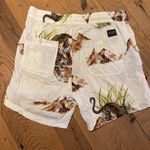 Guess Tiger Motif Shorts Elasticated Waist w Pockets Cream Brown Green Size S Photo 4