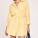 Pistola Yellow White Stripe Button Front Layla Shirt Dress Tunic Drawstring M Photo 0