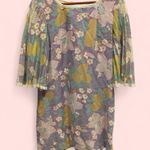 Handmade Vintage 60’s-70’s boho lace trim lavender floral pleated angel sleeve mini dress Photo 3