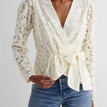 EXPRESS NWT Cream Lace Wrap Top with Bow Tie Side Size M Photo 0