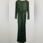 Mac Duggal Ieena olive green sequin full length long sleeve high slit gown. 6 Photo 5