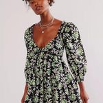 Free People  Sacha Mini Dress Black Floral XS NEW Beaded Plunge Flirty Summer Photo 4