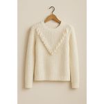 Tularosa  White Fringe Knit Sweater XS – Long Sleeve Cotton Scoop Neck Pullover Photo 3