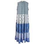 Tuckernuck Bohemian Indian Cotton Tiered Block Print Maxi Dress Medium Retro 70s Blue Photo 2