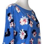 Roz & Ali  Dressbarn Top Ruffle Sleeve Scoop Neck Blue Floral Women’s Size Large Photo 5