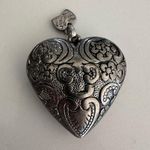 Anthropologie Vintage  Victorian Style Engraved Pewter Floral Heart Puff Pendant Photo 0