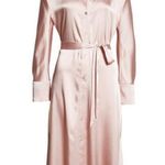Vince 💕💕 Nouveau Magnolia Long Sleeve Satin Shirtdress ~ Rose Pearl XL NWT Photo 6