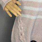 Rue 21 Ling Sleeve Oversized Striped Sweater Pink and White Size Large Photo 2