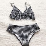 Cupshe π gingham plaid ruffled sexy black white ruffle womens bikini xs Photo 3