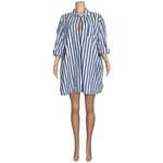 Sézane  Maxine Oversized Shirt Dress, Ecru Blue Stripes, FR44/US12 Photo 14