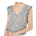 Loft Womens Blouse Size XS Floral Ruffle Botanical Blue Open back Bohemian Boho Photo 0