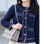 J.Crew  Lady Jacket Navy Blue Floral Liberty Fabric Ruffle Trim Tweed Blazer (4) Photo 3