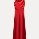 ZARA red midi dress satin party wedding coctail shower night out Photo 7