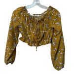 Romwe Floral Mustard Yellow Cropped Peasant Top Long Sleeve Cottagecore M Photo 0