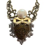 Vintage Signed Jane Brass Silver Mother of Pearl Angel Heart Brooch Steampunk Gold Photo 0