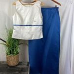 Alfred Angelo  White & Blue Satin Sleeveless Top & Maxi Skirt Set 8 Photo 0