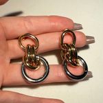Mixed Metal Round Chain Link Dangle Earrings in Gold & Silver Photo 6