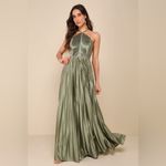 Lulus LULU’S Elaborate Charm Olive Green Satin Pleated Backless Maxi Dress Photo 6
