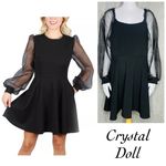 Crystal Doll  sheer long illusion sleeve short black dress Witchy size xl Photo 1