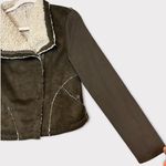Anthropologie MARRAKECH Moto Jacket Size Small Sherpa Lined Faux Suede Brown Photo 4