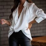 VICI  Olia Problem Solved Satin Collared Drape Blouse Off White Women's Size S Photo 0