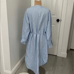 Loft  Linen Blend Blue/White Striped Button Dowm Long Sleeve Dress Photo 2