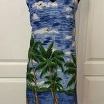 VTG HAWAIIAN PALM TREE BEACH SCENE TANK DRESS Blue Photo 0