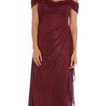 R & M Richards NEW 2061 Long Off Shoulder Formal Dress Gown Sparkly Merlot Size 10 Photo 0