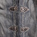 Elie Tahari Washed Blue Embellished Hook Closure Stand Collar Military Jacket L Photo 6