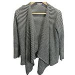 Merona Cardigan Sweater Size M Black & White Striped Waterfall Front Knit Fall Photo 0