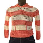 Excellent Pinc Premium Women Coral Cream Striped Knit Hoodie Sweater Size Large Orange Photo 5