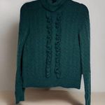 J.Crew Womens Cable Knit Sweater Size XS Green Alpaca Wool Turtleneck Ruffle Photo 0