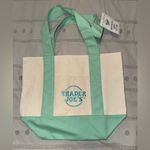Trader Joe Mini Pastel Canvas Tote Bag NWT Limited Edition Teal Green Photo 0