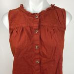 Sonoma  Brown Linen Sleeveless Crew Neck Ruffle Button Down Shirt Top Size L Photo 2