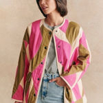 Sézane Farel Patchwork Quilted Jacket Cotton Hera Pink Olive 44 EUC Photo 0