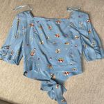 ASTR Faye Cropped Tie Front Blue Floral Button Up Top Small Photo 4