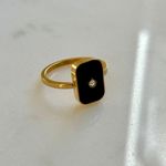 Black Enamel Ring, Gold Signet Ring, Stacking Ring Photo 2
