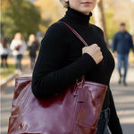 Cole Haan Dijon Wine Red Patent Leather Side Pocket Totebag 17"L x 6"W x 20"H Photo 1