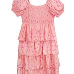 LoveShackFancy Miri Women's Smocked Midi Shift Dress Pink Floral, Size 2X Photo 0